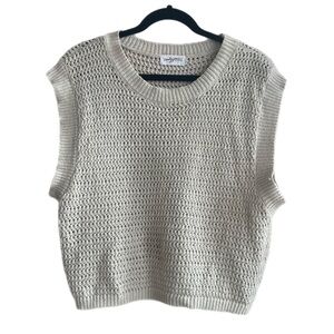 CJLA 100% Cotton Knit Sweater Vest – Size Small – Cream / Natural – Textured